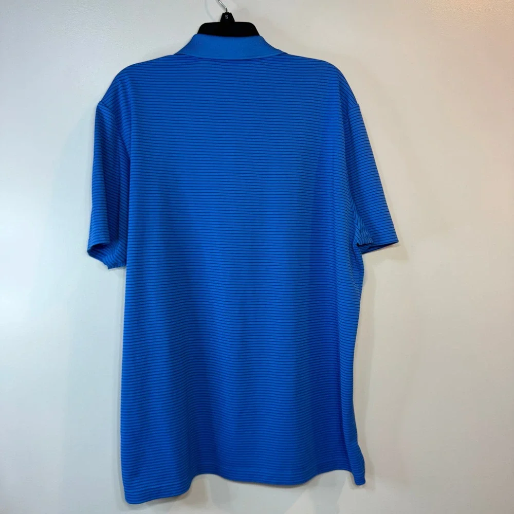 Adidas Golf Polo Shirt Mens XL Blue Striped Short‎ Sleeve Performance Golf Core